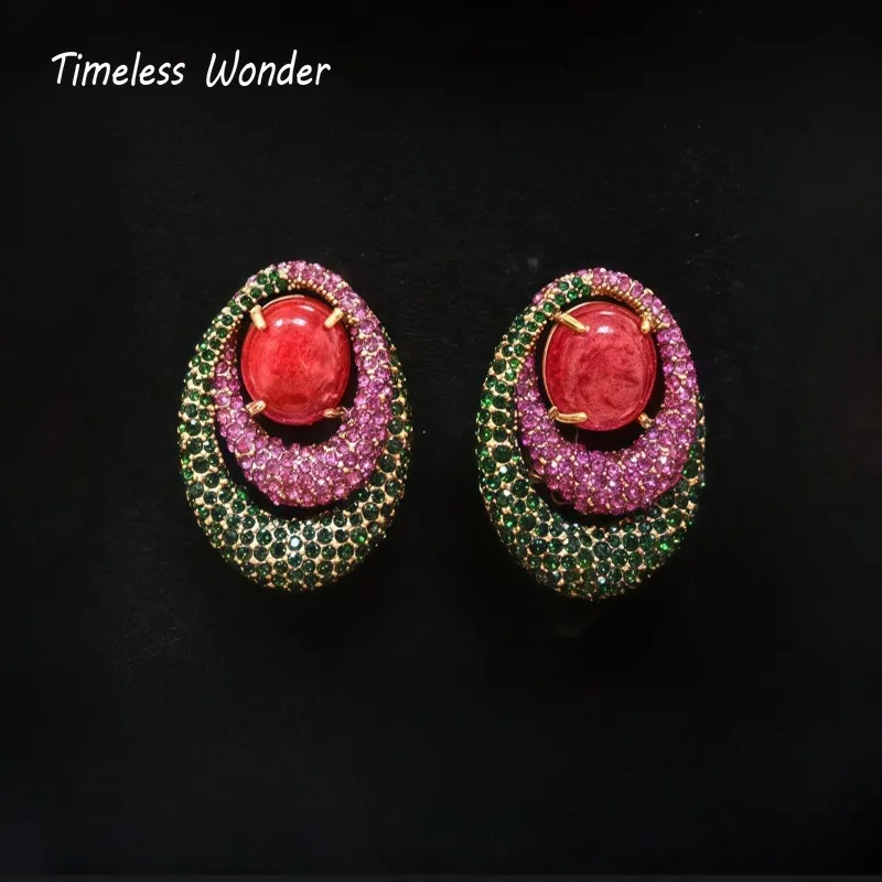 Timeless Wonder Retro Zircon Geo Stone Clip on Earrings for Women Designer Jewelry Runway Luxury Classy Rare Neat 4269