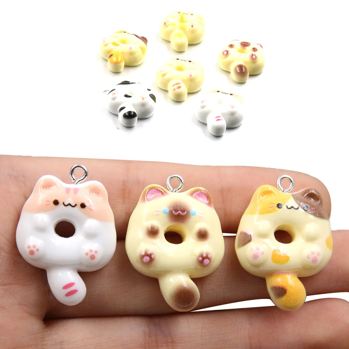 

WZNB 10pcs 21*29mm Resin Long Tail Cat Donut Pendant Charms For Jewelry Making Jewelry Hair Accessories Clothing Small Pendant