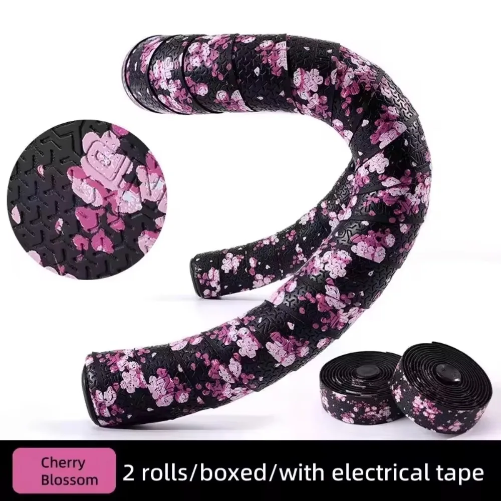Cherry Blossom Bicycle Handlebar Tape PU EVA Breathable Riding Handlebar Strap Anti-Vibration Skin-friendly Cycling Bar Wrap