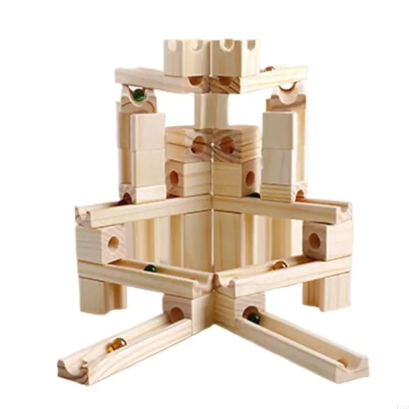 F62d 60pcs ประกอบการประกอบหินอ่อนไม้ประกอบการสร้างบล็อกเขาวงกตบอลปริศนาเด็กของเล่นการศึกษาเด็กของขวัญ