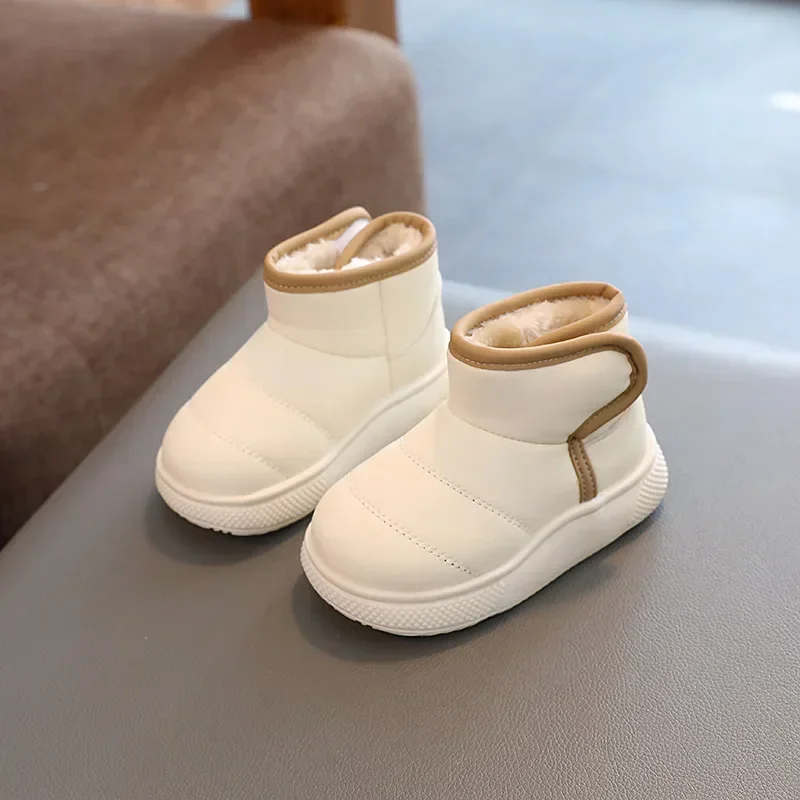 Winter Children Short Boots Non-slip Kids Snow Boots Plush Warm Boys Girls Leather Boots Non-slip