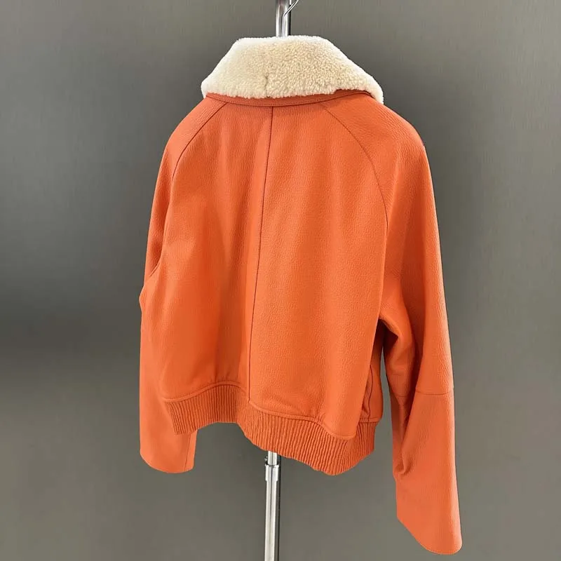 Abrigo de mujer invierno y otoño nueva llegada el forro está forrado con algodón chaqueta de piel de oveja auténtica cuello de lana grueso cálido