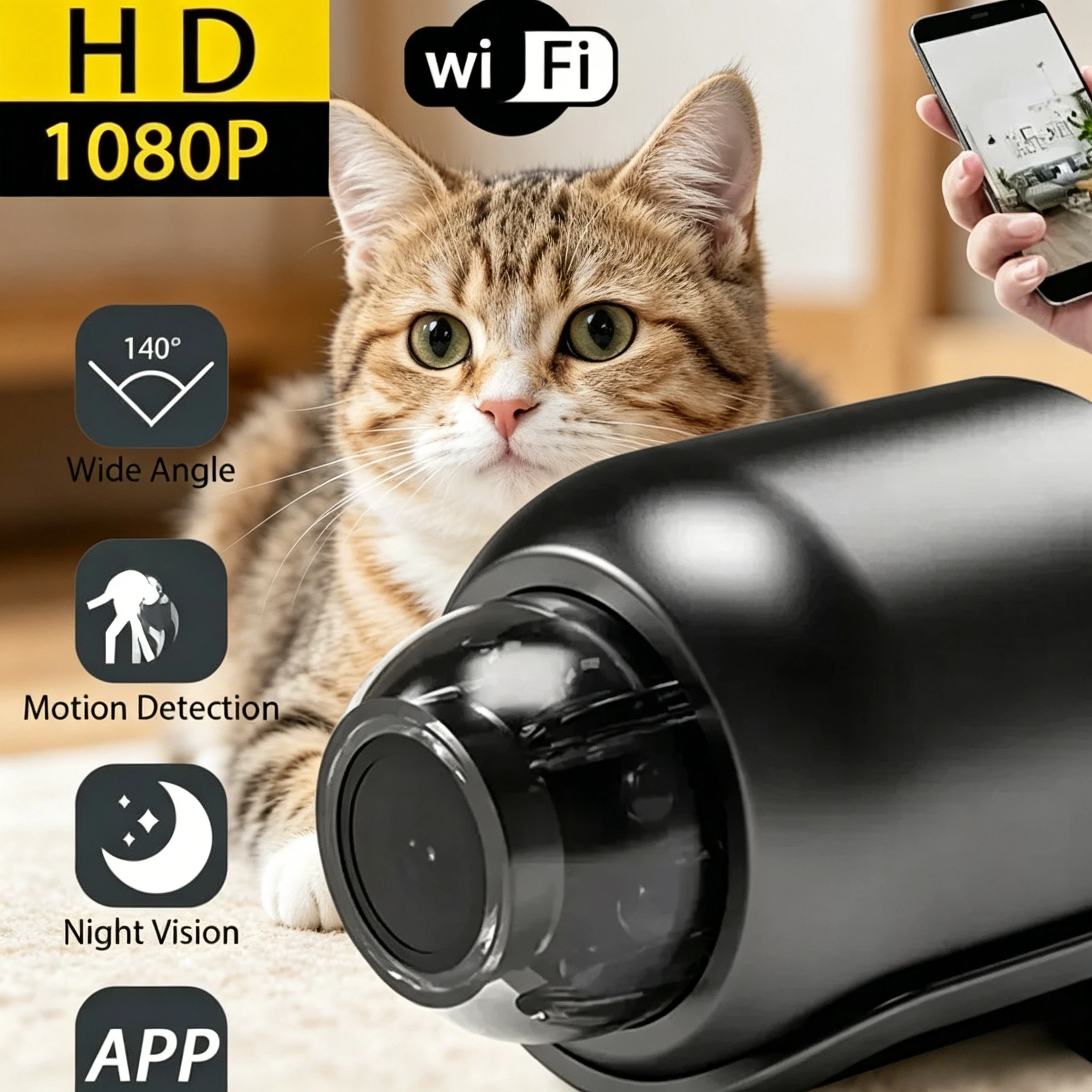 Câmera para animais de estimação, mini câmera sem fio wifi 1080p hd, câmera ip de monitoramento remoto com visão noturna x5, câmera de segurança doméstica para crianças e animais de estimação
