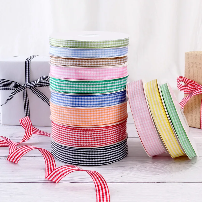 50Yards/Roll 1/1.5/2/2.5cm Plaid Ribbon Grid Ribbon For Home Wedding Christmas Party Decoration DIYGift Wrapping Sewing Supplies