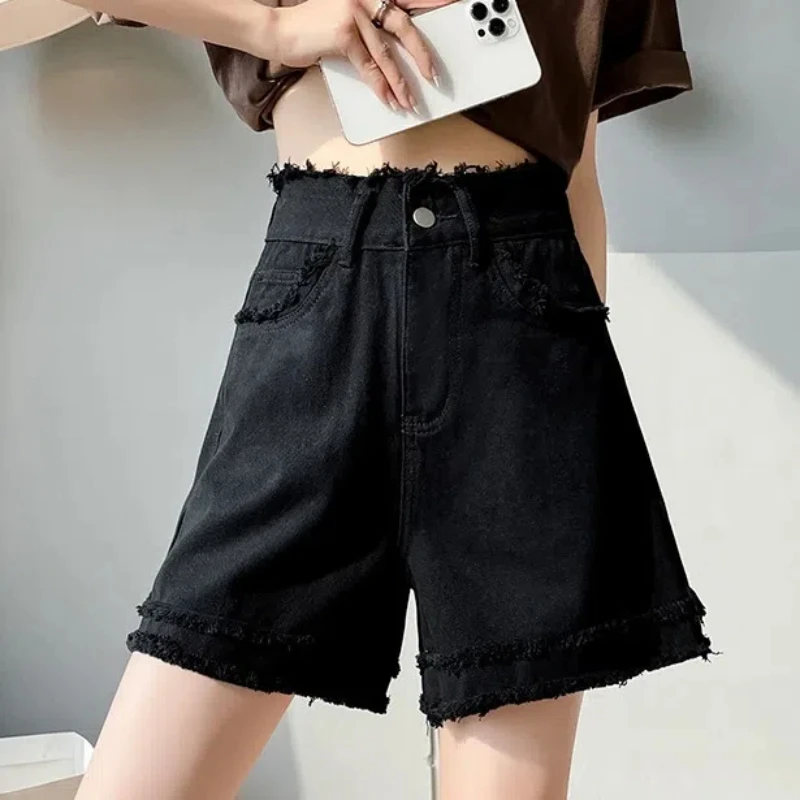 Sommer Frauen Kleidung weiße Jeans shorts koreanische Streetwear Mode hohe Taille raue Kante schick lässig locker weites Bein kurze Hosen