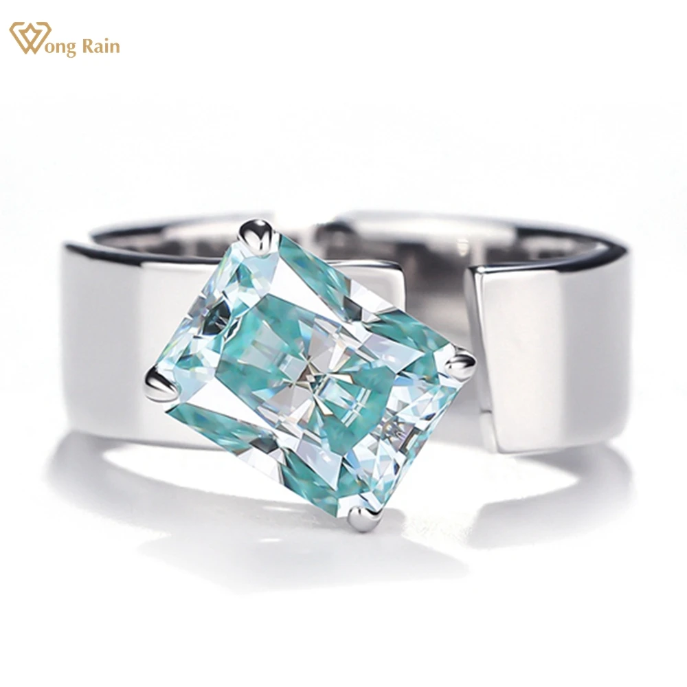 Wong Rain 925 Sterling Silver 3EX VVS1 Colorful Radiant Cut 3 CT Real Moissanite Diamonds Gemstone Open Rings Fine Jewelry Gifts