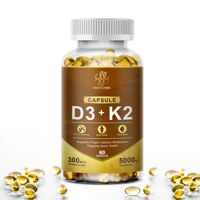 Vegan Vitamin D3 5000iu (125 mcg) + Vitamin K2 (100mcg VitaMK7) Non-GMO, Gluten Free in Cold-Pressed Olive Oil D3K2 Supplement