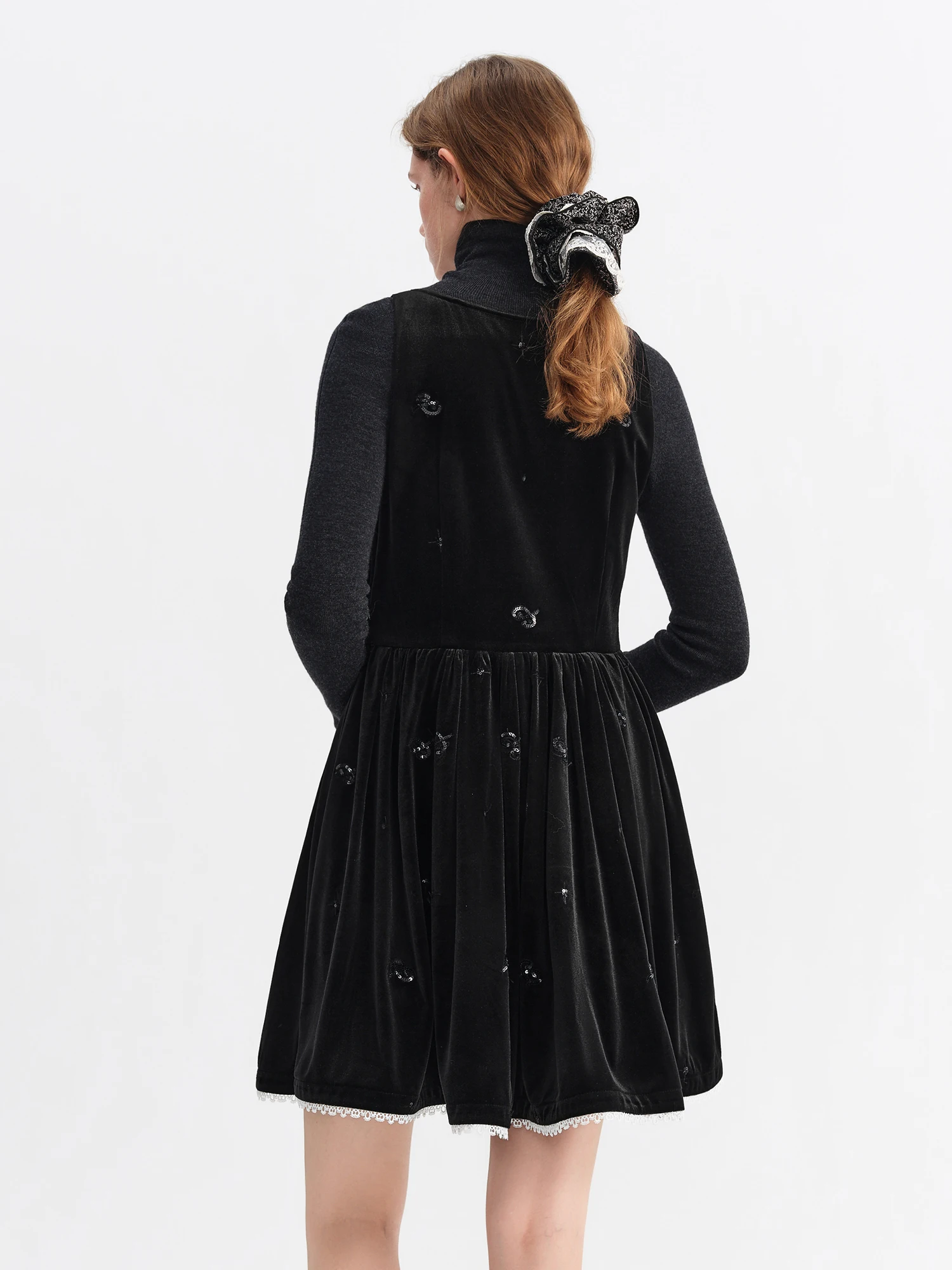 فستان FSLE براقة من المخمل مزين بالترتر للنساء لخريف وشتاء 2025 فساتين قصيرة جديدة رائعة على شكل حرف a على الطراز الفرنسي الأنيق #5