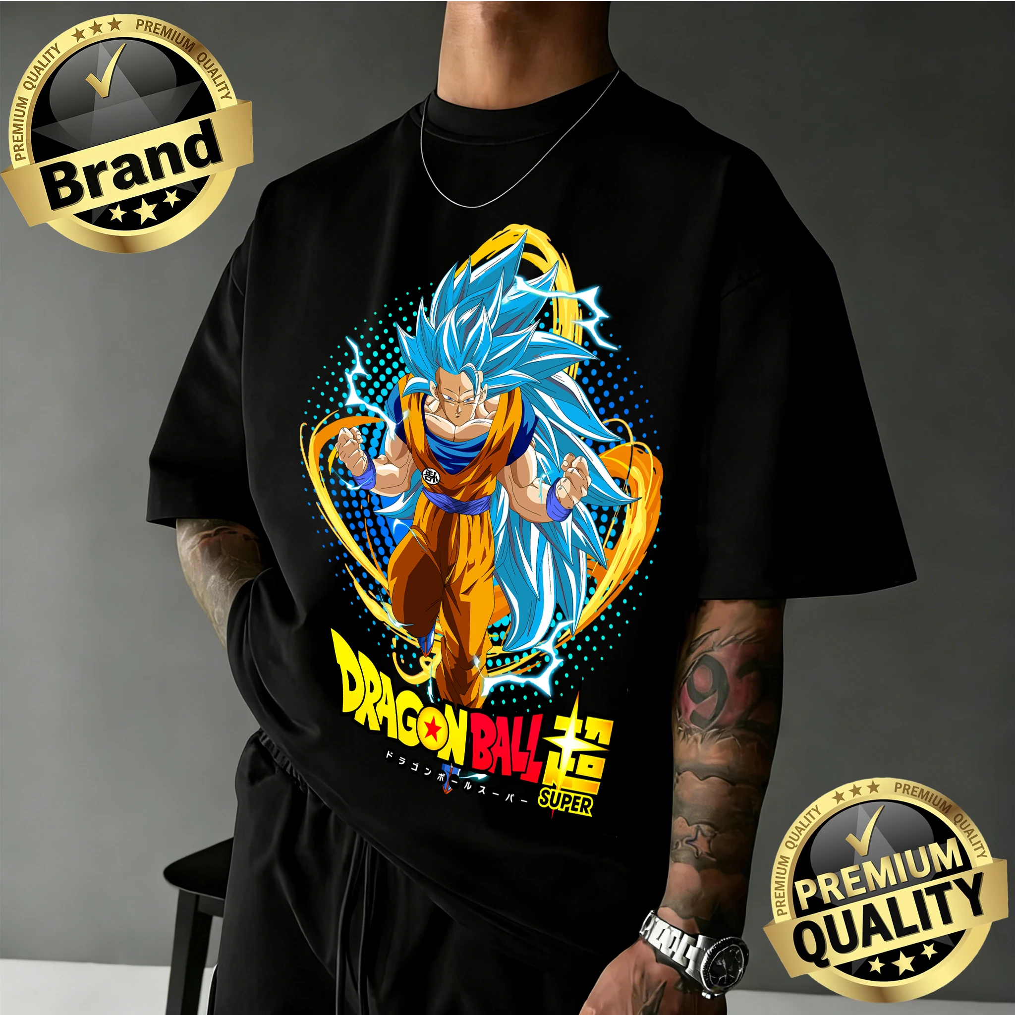 

Новинка лета 2026: Футболка оверсайз в стиле ретро с принтом Dragon Ball | Футболка из 100% хлопка с синим ретро-графическим принтом Goku Super Saiyan 3