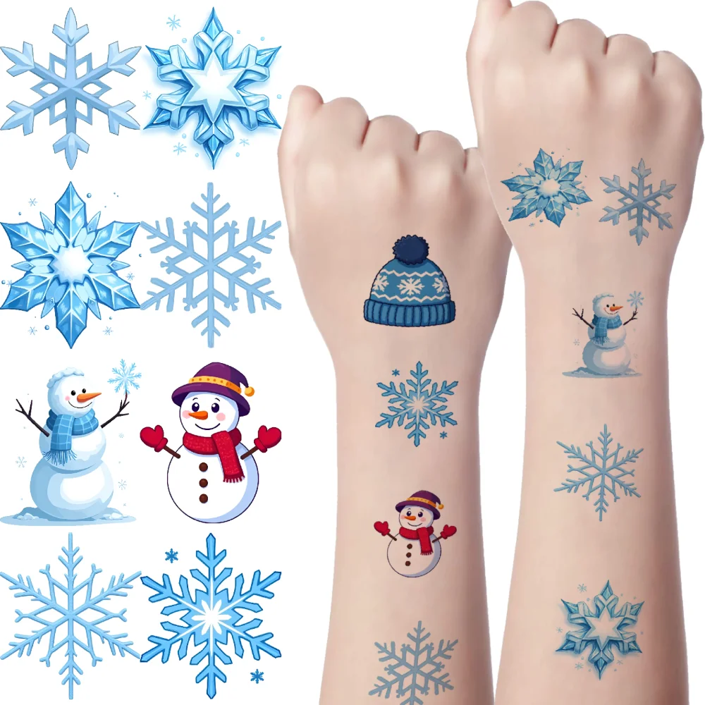 54pcs Temporary Tattoo Snowflake Stickers Temporary Tattoo Stickers Snowman Stickers For