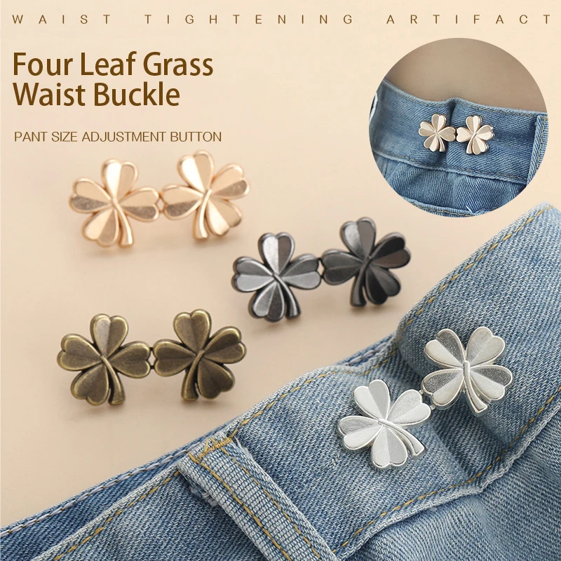 1Pair Four Leaf Clover Tightener Adjustable Waist Buckle For Jeans No Sewing Required Button Removable Pants Skirts Waist Button