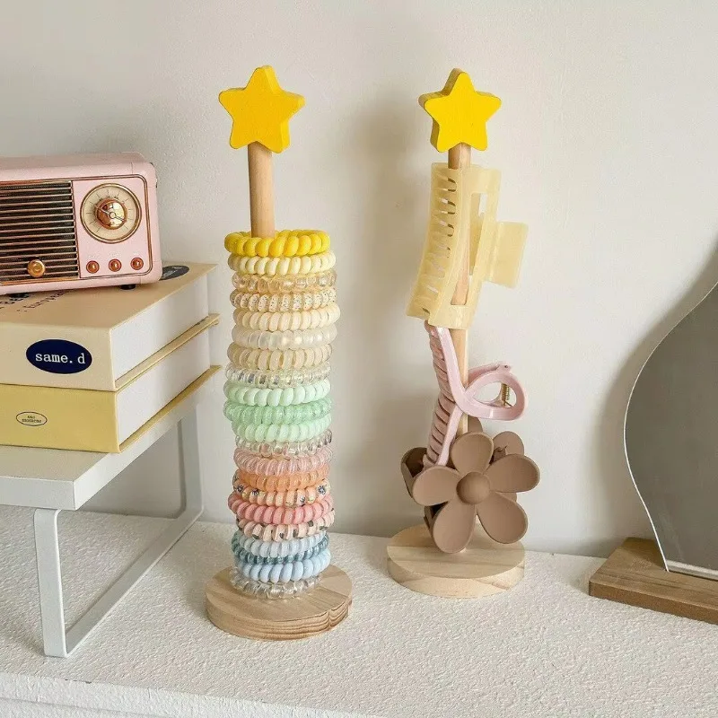 Wooden Creative Star Hair Tie Display Holder Desktop Storage Rack for Hair Scrunchies Headbands Home Girl Accessory Supplies