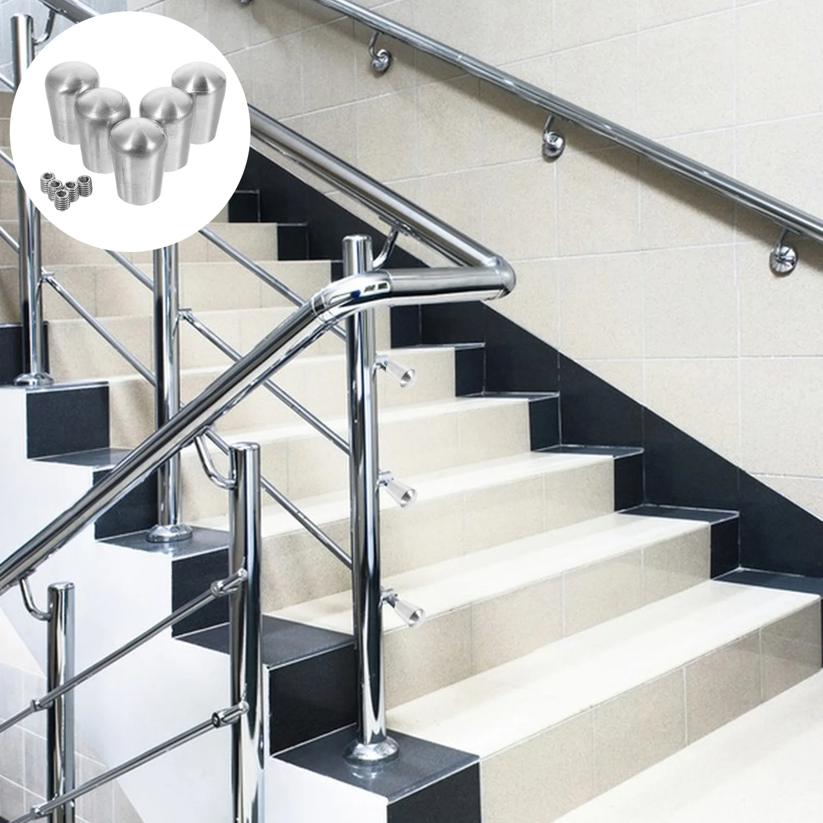 

5pcs Handrail End Caps Metal Wood Handrail Fitting Tubing Plug For Stairs Rail Support Outdoor Indoor Safety Protection