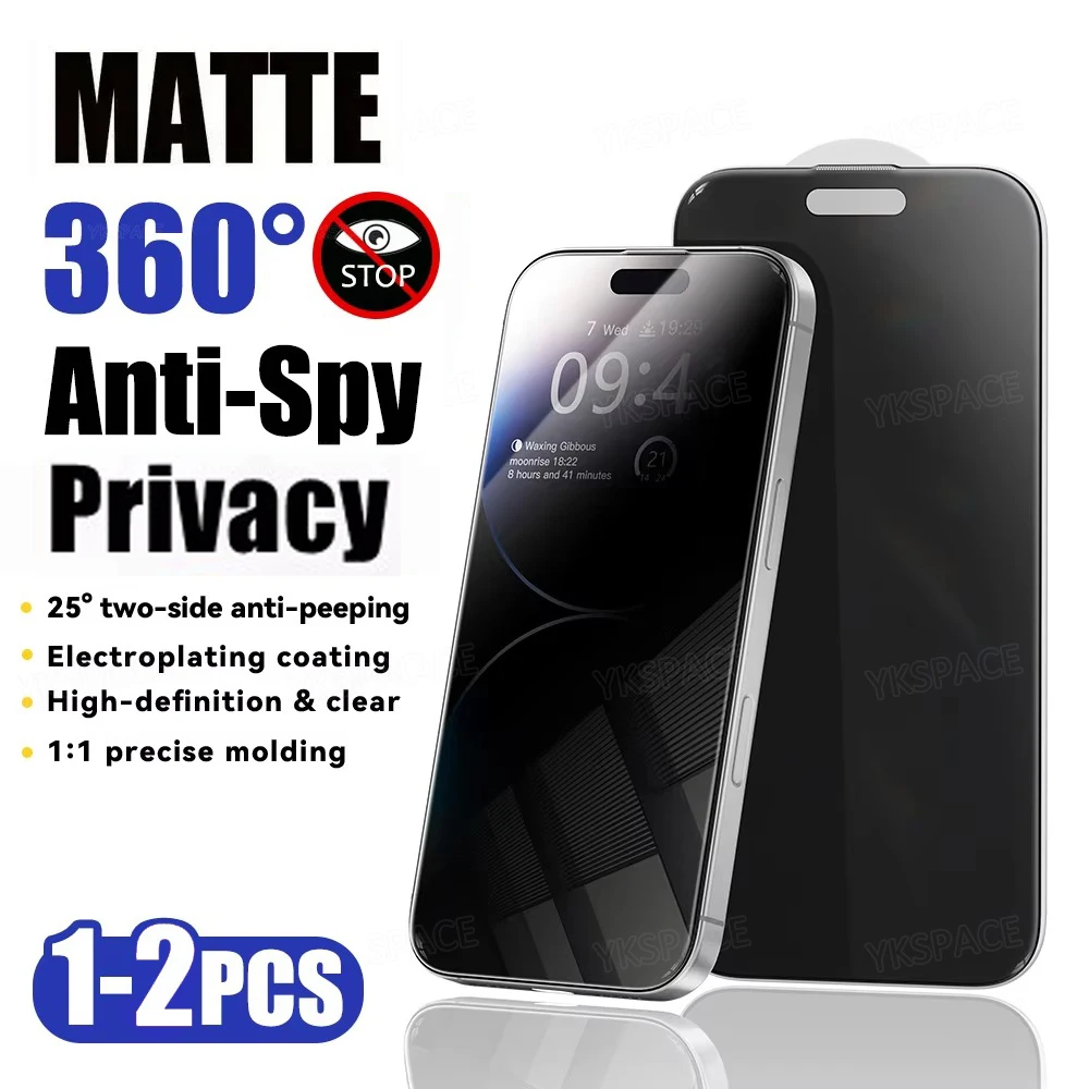 1-2 pièces mat 360 degrés Anti espion confidentialité verre trempé pour iPhone 17 Air 16 15 14 Plus 13 12 11 Pro XS MAX XR protecteur d'écran
