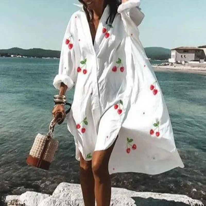 

Spring and Summer Fashion Casual Beach Resort Style Unique Animal and Fruit Printed Women's Plus Size Popular Shirt Dress