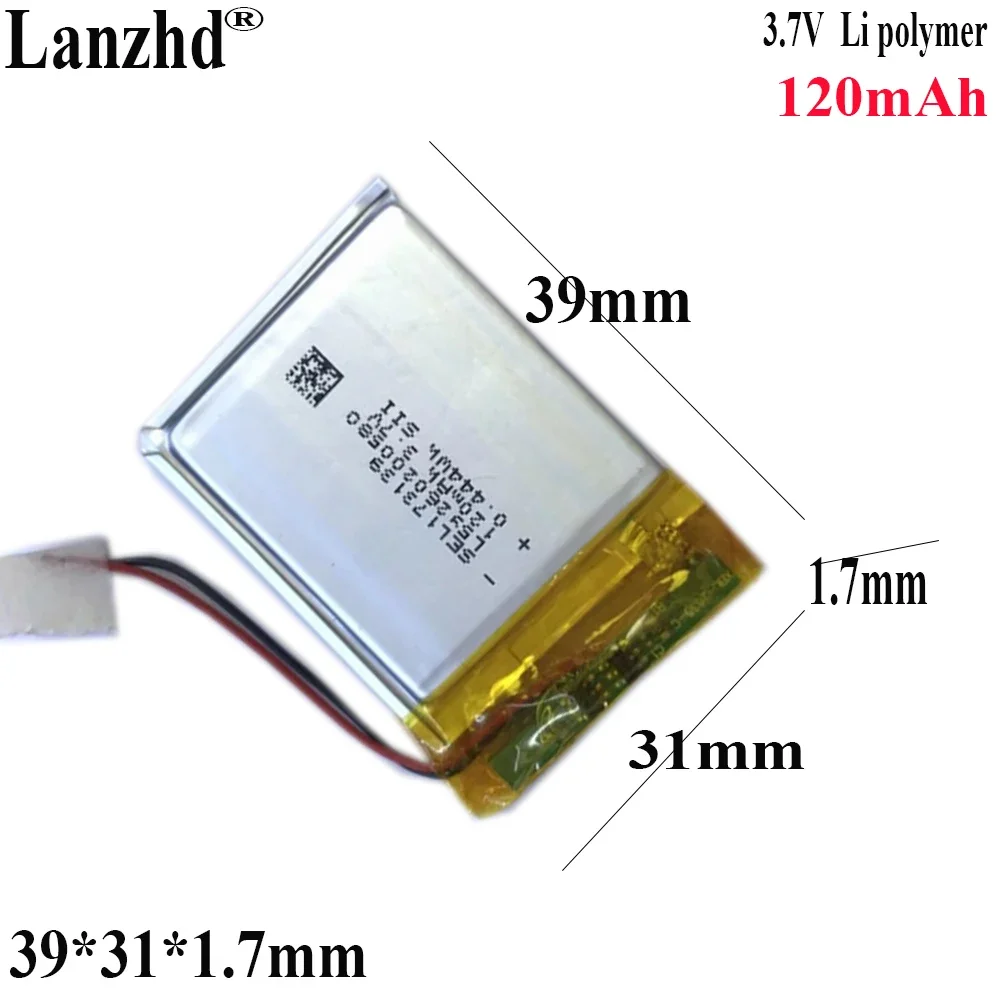 

3.7V polymer lithium battery 120mAh For smart wearable blood oxygen meter and other medical products 173139