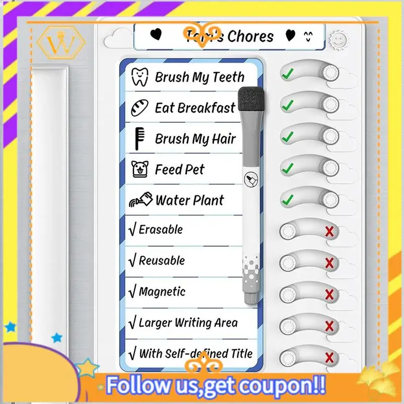 Erasable Chore Chart For Kids For Kids To Do List Routine Task Planning Board With Magnetic Stickers Refrigerator Magnet Durable