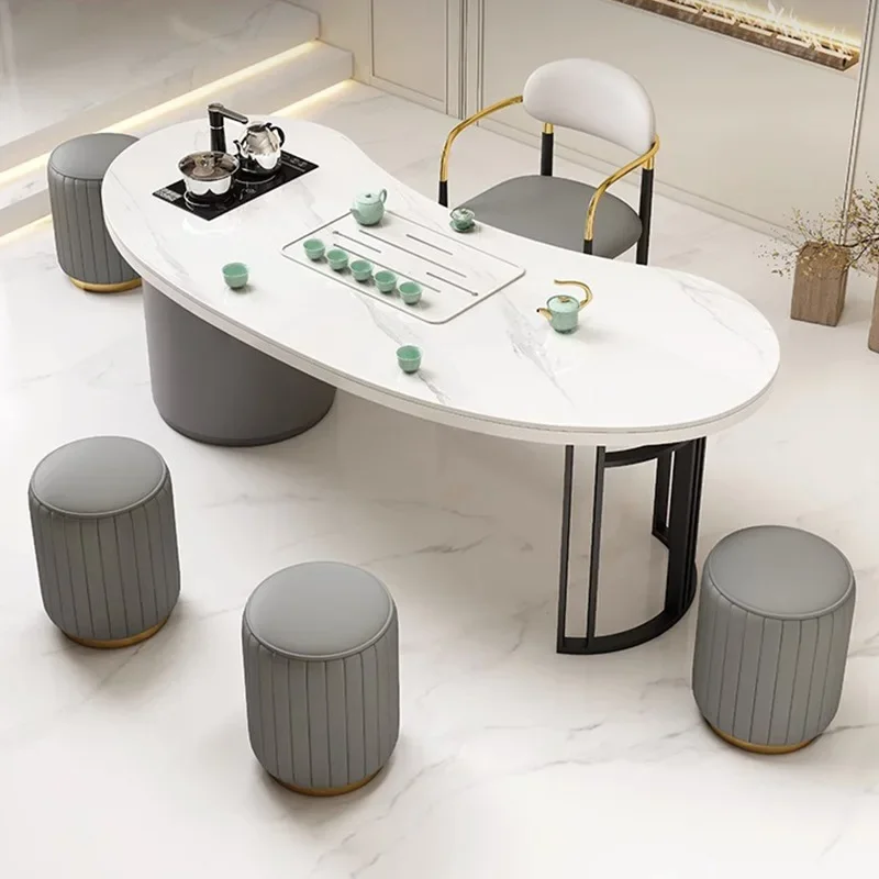 Mesa de chá de laje de rocha, mesa de chá simples de luxo moderna e sofisticada para sala de estar