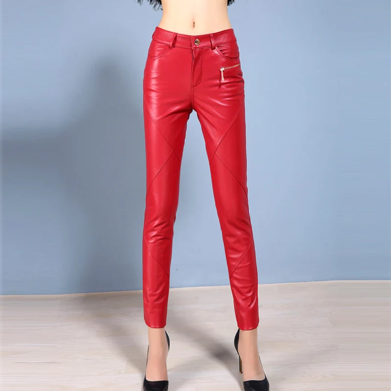 

Tide Korean Spring Women Genuine Leather Autumn Winter Pencil Pants Sheepskin Leather Pants Female Sexy Skinny Tight Trouser