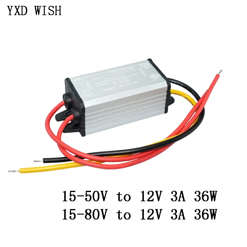 DC-DC Step Down Power Supply DC 24V 36V 48V 60V to 12V 3A DC DC Buck Converter Regulator 15-80 Volt to 12 Volt 36W For Car Solar