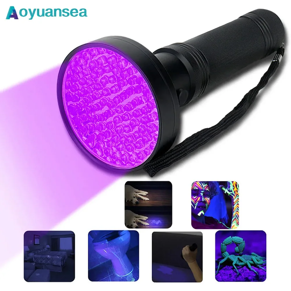 

Aoyuansea 100LED Ultraviolet Light Flashlight Black Outdoor Waterproof Aluminum Dryer Curing Lamp Torch Money/Urine Stain Detect