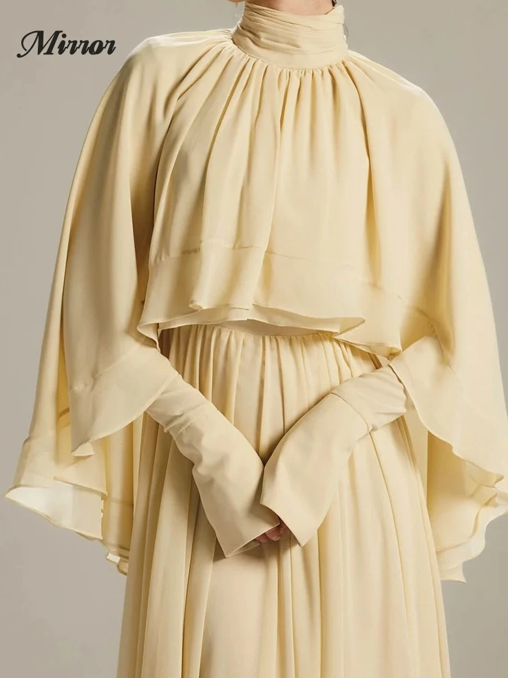 Mirror Dress Elegant Vintage Sweet Simple Beige Chiffon Cape A-Line Customize Formal Occasion Prom Dress Evening Party Gowns