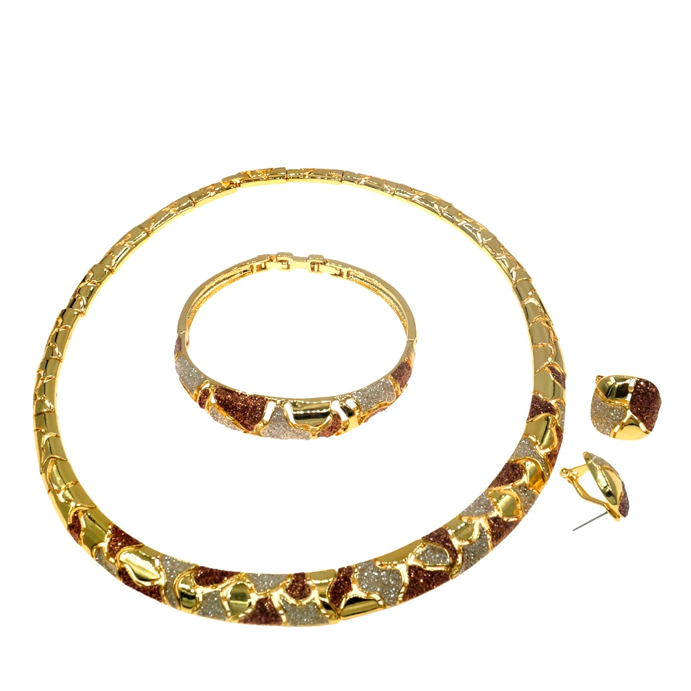 

Statement Colorful Choker Dubai 18K Gold Jewelry For Women Necklace Bangle Earrings Fine Charm 4PC Jewellery Sets for birthday