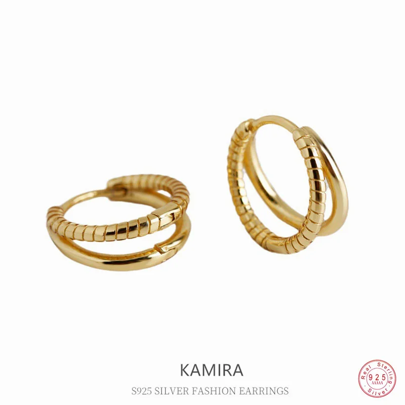 KAMIRA Real 925 Sterling Silver Simple Hug Hoop Earrings for Women Line Double Layer Earrings Party Delicate Jewelry Summer New