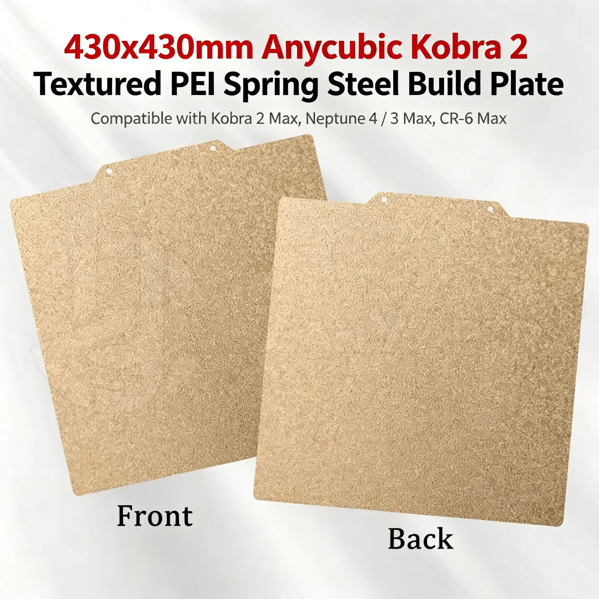 430x430mm Textured PEI Spring Steel Build Plate, Compatible Anycubic Kobra 2 Max, Neptune 4/3 Max, CR-6 Max 3D Printer Bed