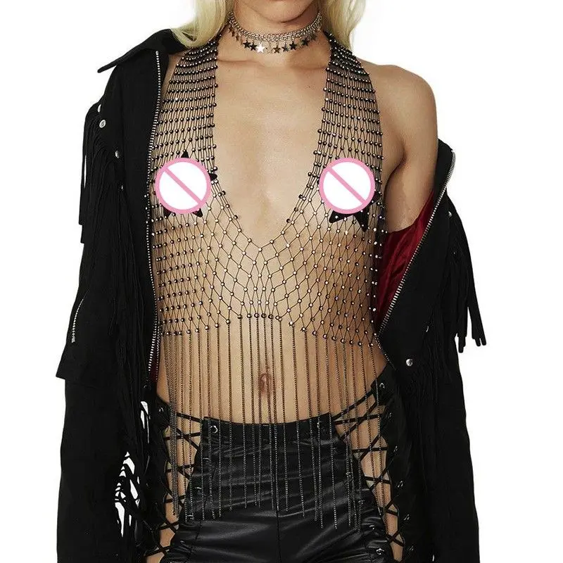 Sexy Me Hollow out Fiing Net Strap Vest Women's Cross-Border Hot Selling Tassel Chain Strap Vest ort Sle Inner Wear