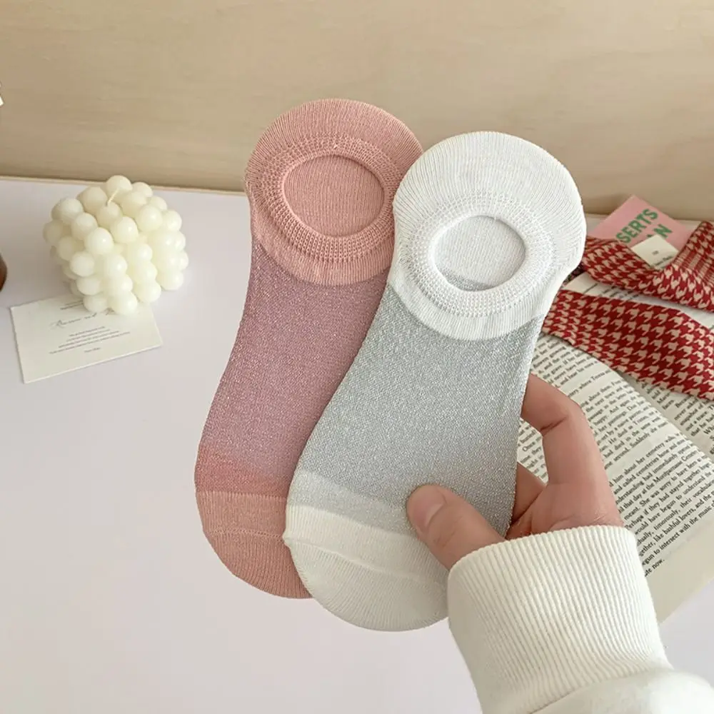 5Pairs موضة غير مرئية الجليد الحرير قارب الجوارب عدم الانزلاق شفافة الصيف الكاحل الجوارب رقيقة الجوارب النساء قصيرة أنبوب جورب النساء #4