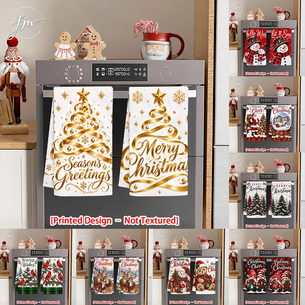 2pc Christmas Kitchen Towels Set Dish Towels for Winter Kitchen Decor, Absorbent Printed Tea Towels for Cooking & Baking
