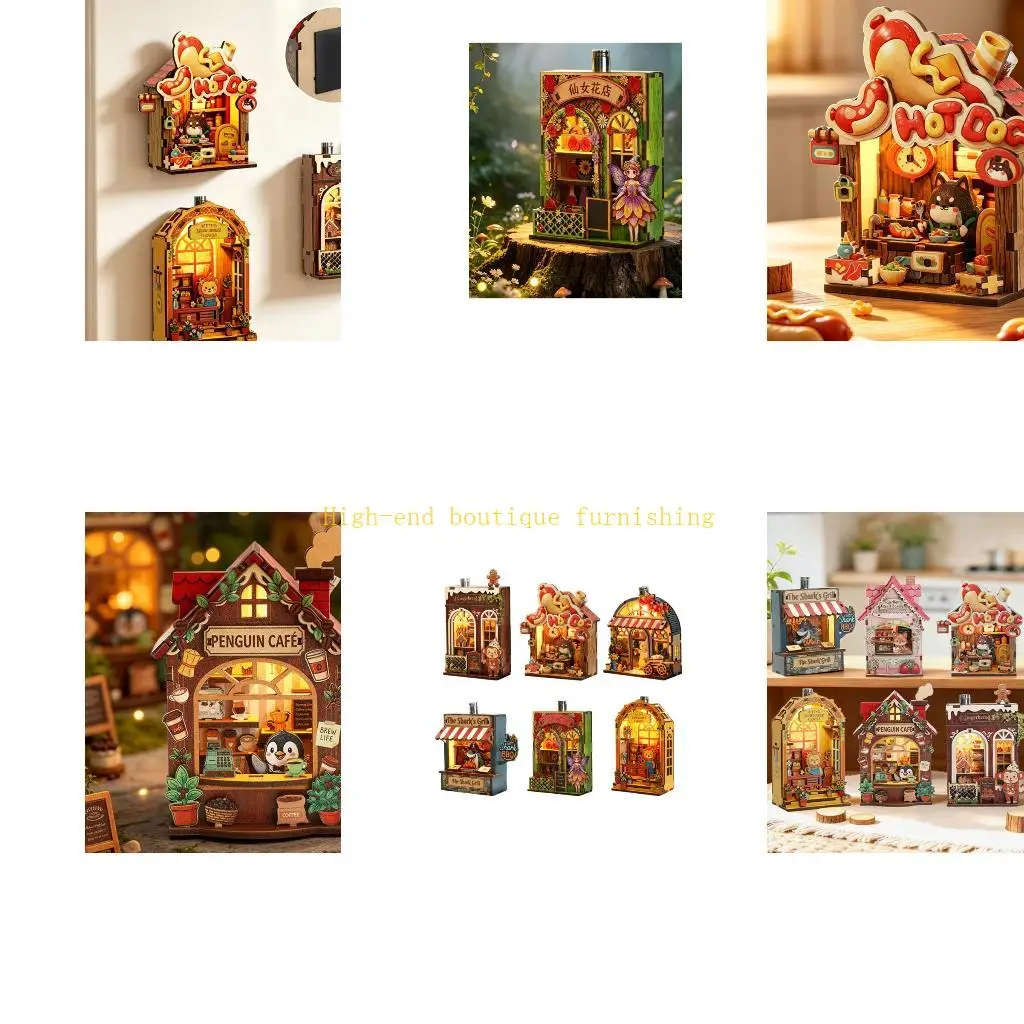 L9NB Mini House Magnets with Layered Wooden Look for Fridge Whiteboards