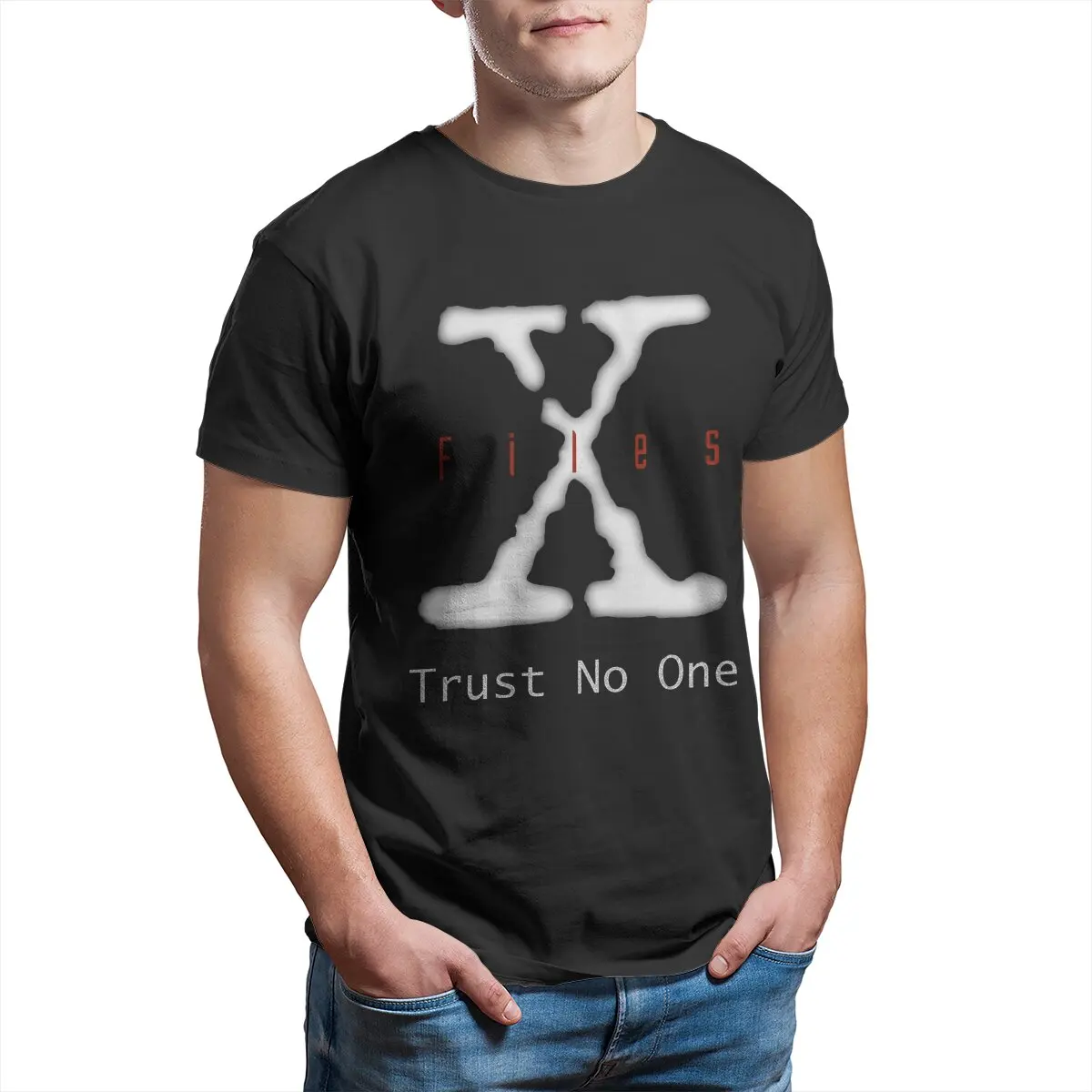 

Trust No One X Files printed t-shirt The x files ufo horror movie Alien monsters Pure Cotton graphic tees men Plus size tee