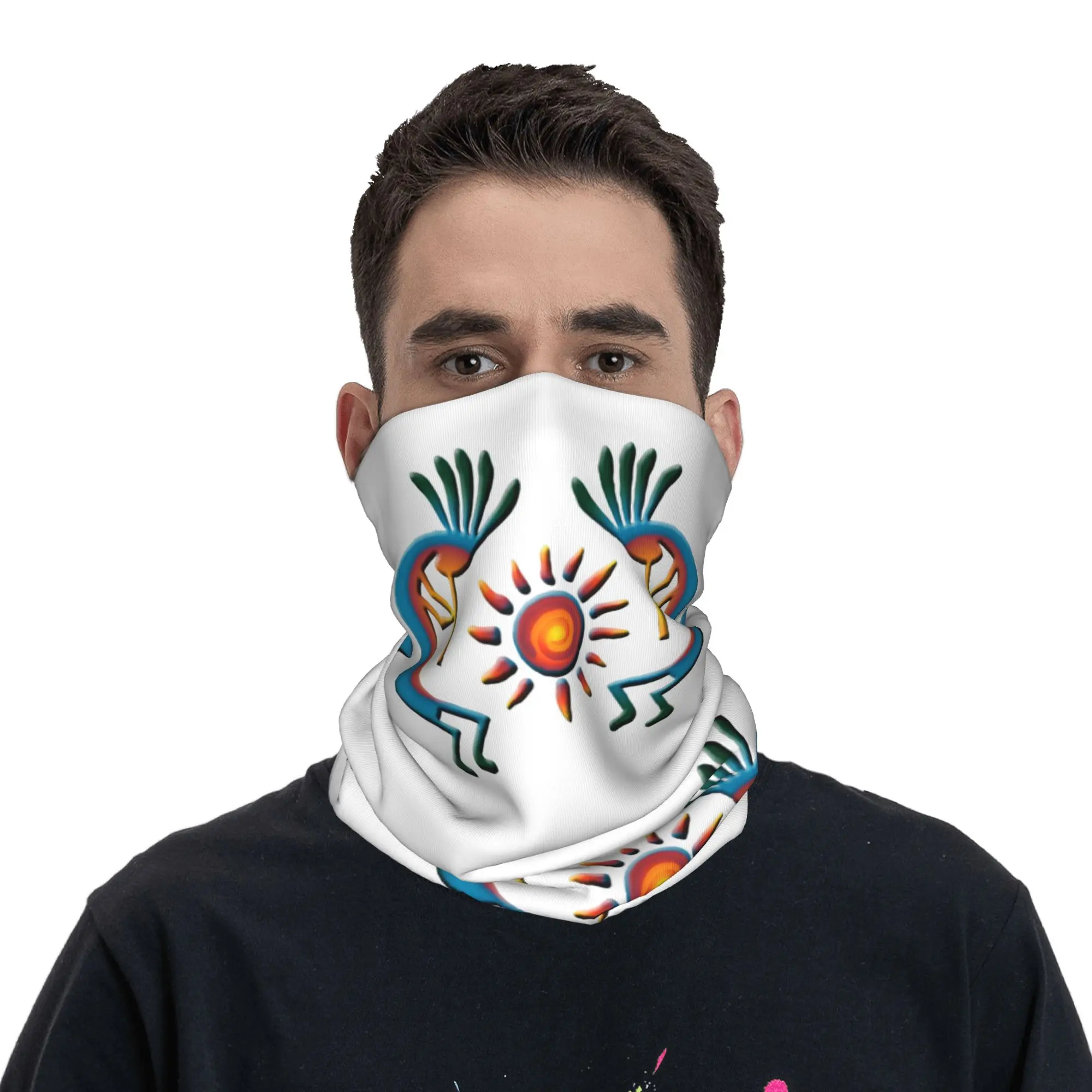 

African Tribal Native American Kokopelli Neck Gaiter Women Men UV Protection Winter Bandana Scarf for Hiking