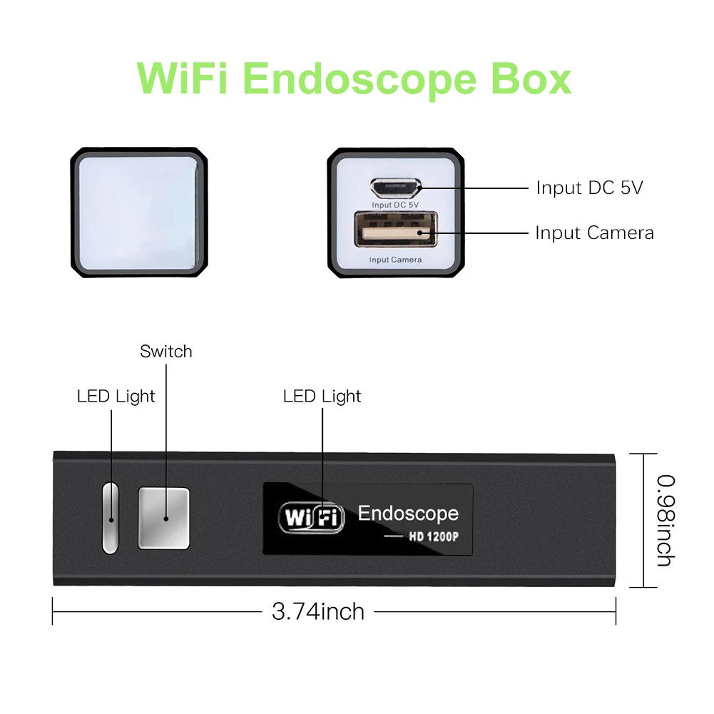HD WiFi Micro Endoscope Camera, IP68 Waterproof Lens, Borescope, Car Sewer Inspection, iPhone, Android, PC, iPad, 8mm, 720P