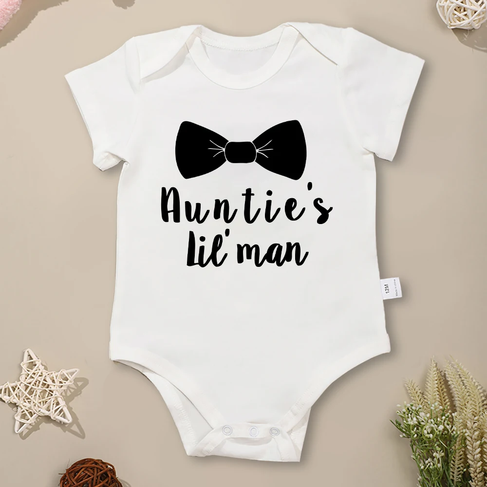 

Fashion Gentleman Baby Boy Clothes “Auntie's Little Man” Pattern 0-24 Months Infant Onesie Cotton Gift Summer Newborn Bodysuit