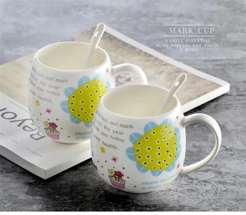 430ML, Bone china tea cup, cute yellow sunflower designed,  ceramic kinto animal thermal mug