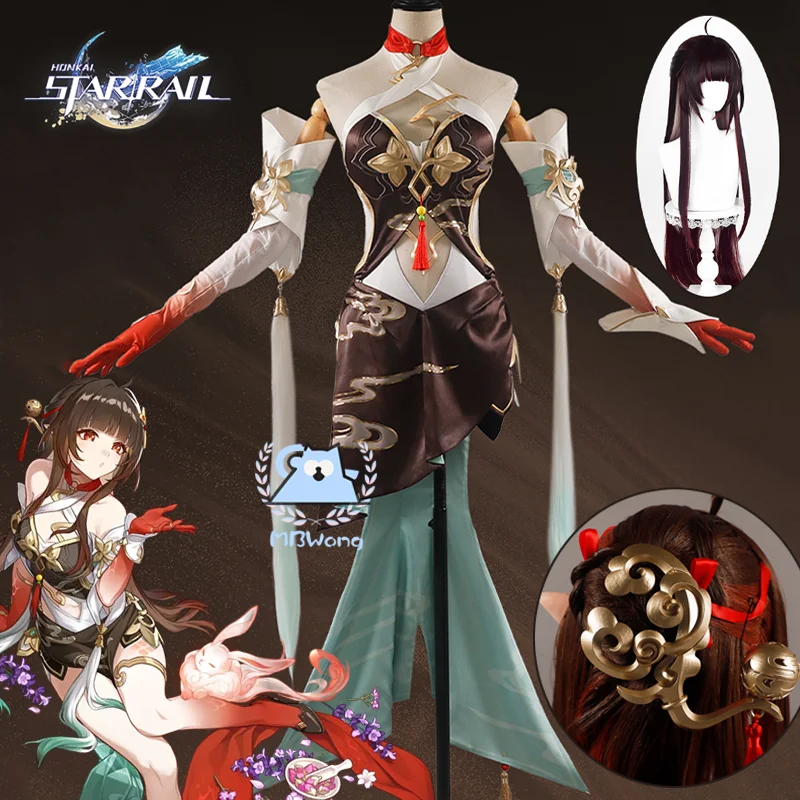 Lingsha Cosplay disfraz peluca Honkai Star Rail Ling sha vestido uniforme Dan Zhu sombreros RingThe Xianzhou Luofu Halloween para mujeres