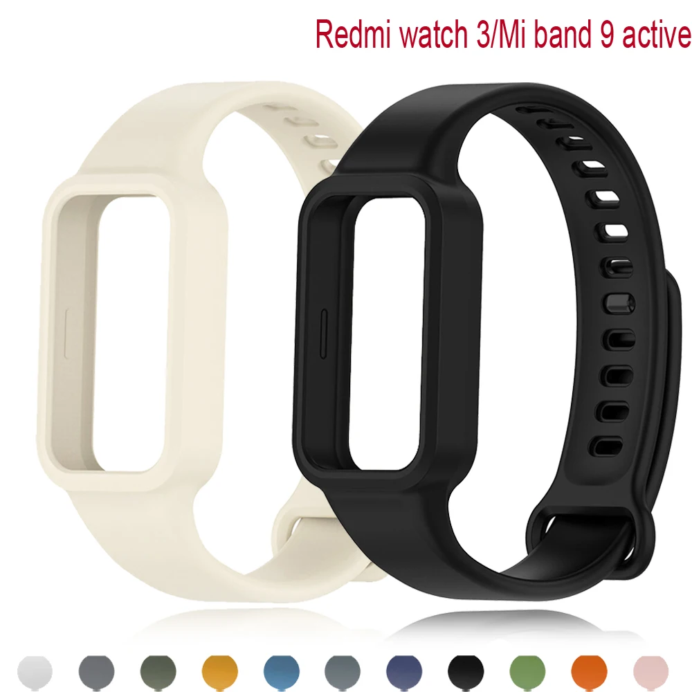 Pulseira + Estojo para Xiaomi Redmi Watch 3, Acessórios para Smartwatch, Pulseira de Silicone Esportiva, Pulseira Xiaomi Mi Band 9 Active