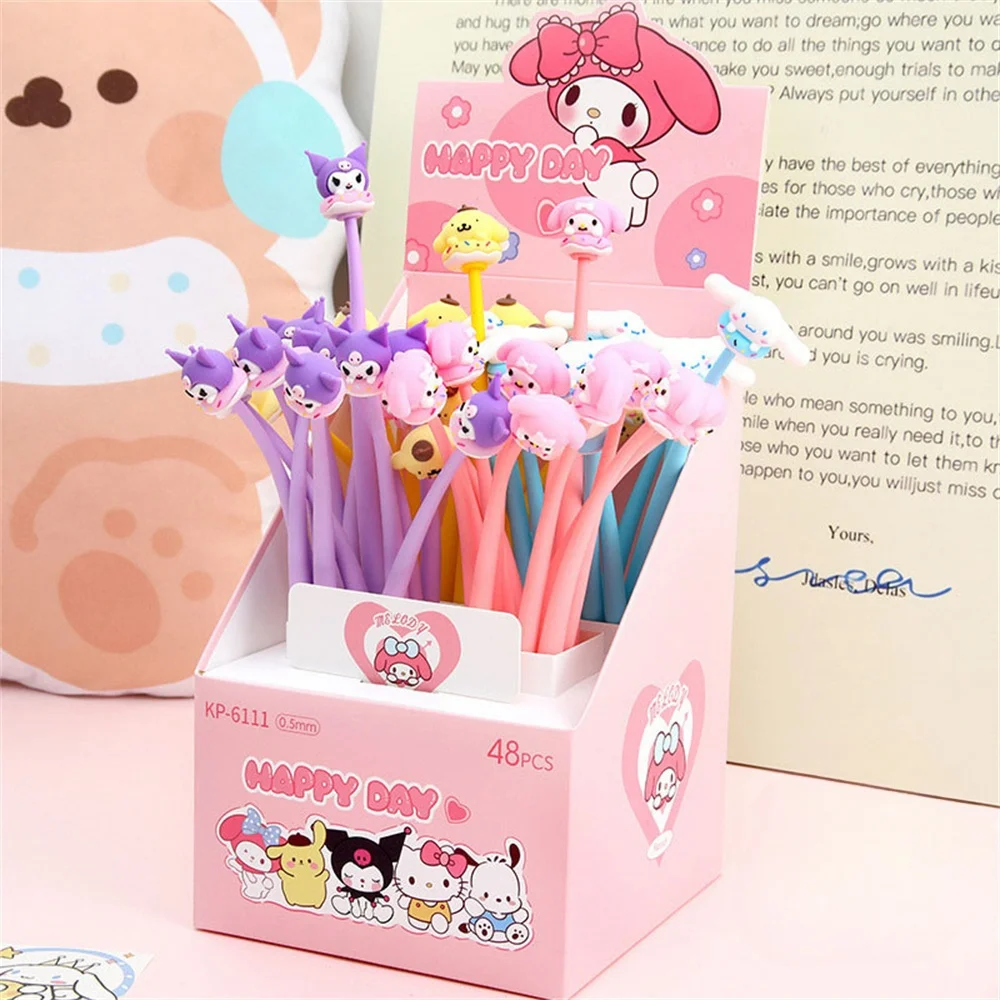 48pcs Sanrio Hello Kitty Gel Pen Sets Cinnamoroll Kuromi Ballpoint Pens Student Office Writing Pens Decompression Stationery