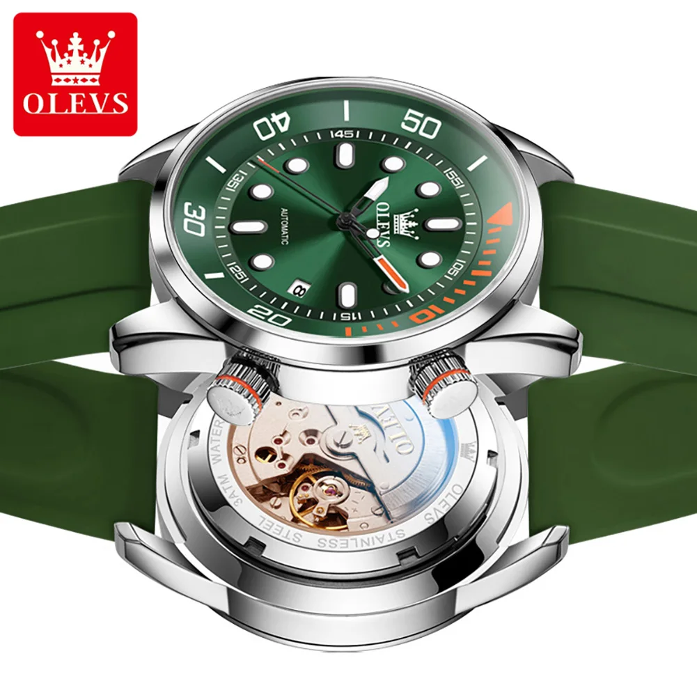 OLEVS New Man Watch Luxury Top Brand Original Green Water Ghost Series Auto Date Waterproof Automatic Mechanical Watches for Men