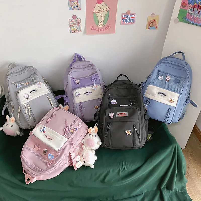 HOCODO Nylon Waterproof Women Backpack College Style Pure Color Schoolbag For Teenage Girls Cute Casual Travel Backpack Bookbag