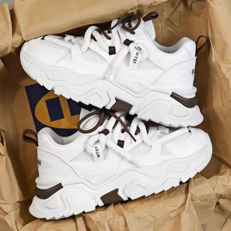Spring Mens Breathable Casual Sneakers Height Increase Dad Shoes Trendy All Match Sports Footwear Chunky Platform Shoe