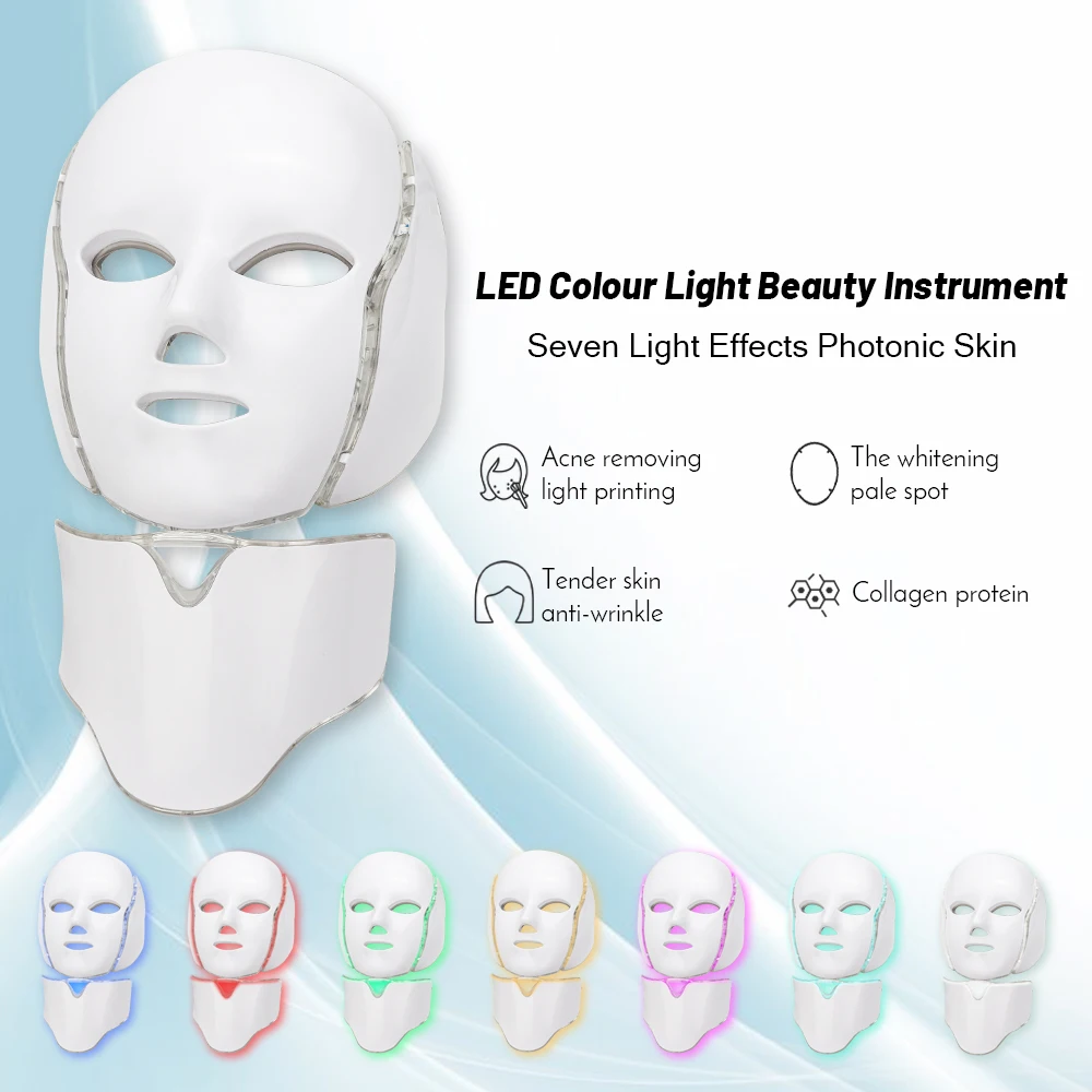 Electrical Cosmetic 7 Wavelength LED Biology Light Colorful Led Face and Neck Mask For Skin