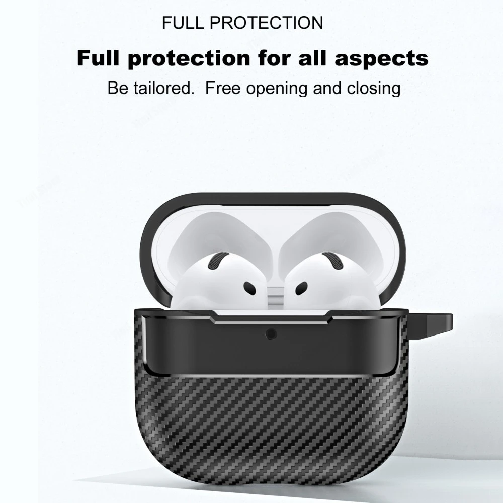 Shockproof Case For Airpods 4 Cover Carbon Fiber Texture Black Clear Shell For AirPods 4 4th 2024 Coque Accessories With Hook