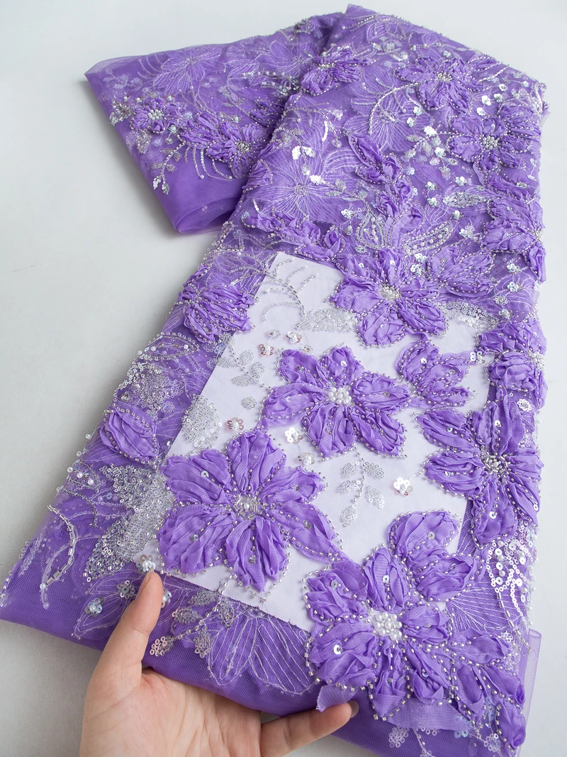French Mesh Lace Fabric Latest African Lace Embroidey Fabrics Sequins High Quality Luxury For Sew Evening Dresses, 5yards TY4576