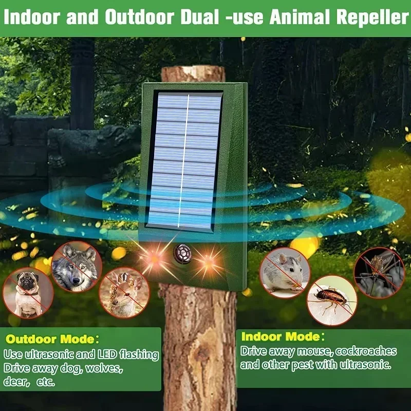 Répulsif solaire étanche à ultrasons pour chats et chiens, 62 animaux, dissuasif, lumière LED, alarme pour verger, serre, potager