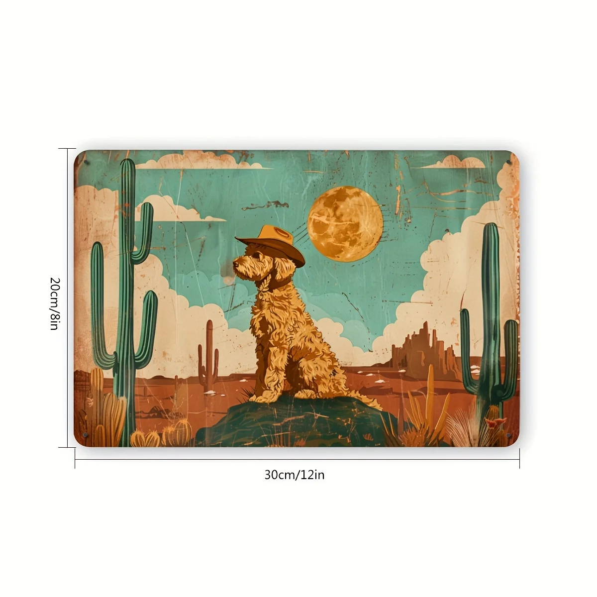 2D Flat, Poodle in the Desert Vintage Metal Tin Sign, Indoor Outdoor Decorative Hanging Tin Painting, Wall Room Residential Bedr