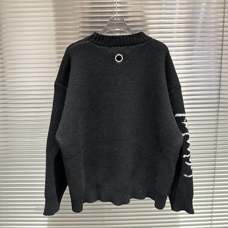 Suéter negro de cuello redondo de Jacquard de gran tamaño de High Street para hombres y mujeres suéter de punto grueso cálido informal Grailz Project G/R